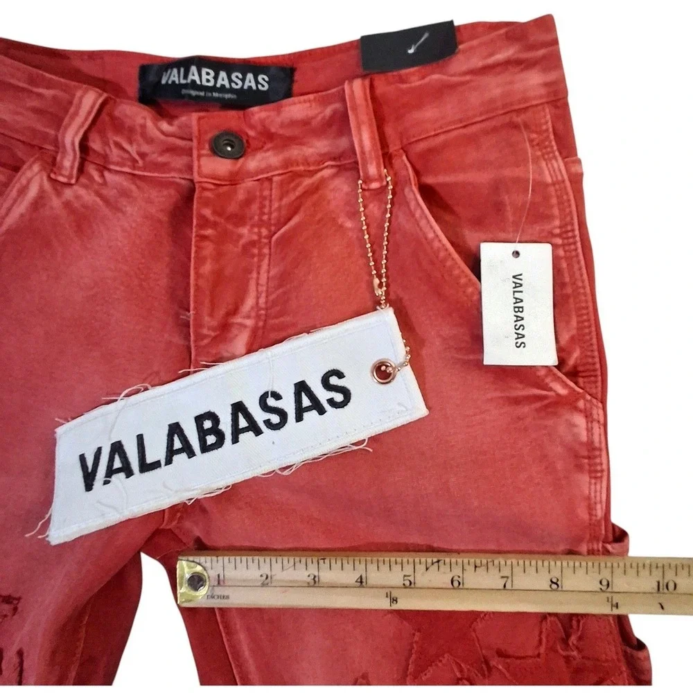 Valabasas V-Star Red Wash Distressed Star Patchwork Flare Jeans Mens 29 NEW